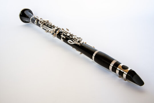 Close up image of old Black Clarinet Isolated on a White Background