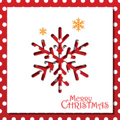 Christmas holiday with paper cut style snowflakes. red dotted background with greeting text, vector illustration.