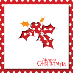 holly paper cut symbol with red berries vector for Christmas design