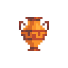 Fototapeta premium Greek antique vase pixel art icon ancient clay amphora or urn isolated vector illustration. 8-bit sprite. Design stickers, logo, mobile app, embroidery.