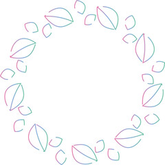 グラデーションカラーの葉っぱの丸い線画フレーム