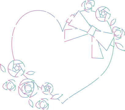 recommend clip art: ハートとリボンとバラのグラデーション線画フレーム