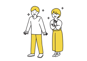 とても喜んでいる様子の夫婦のシンプルな全身イラスト
