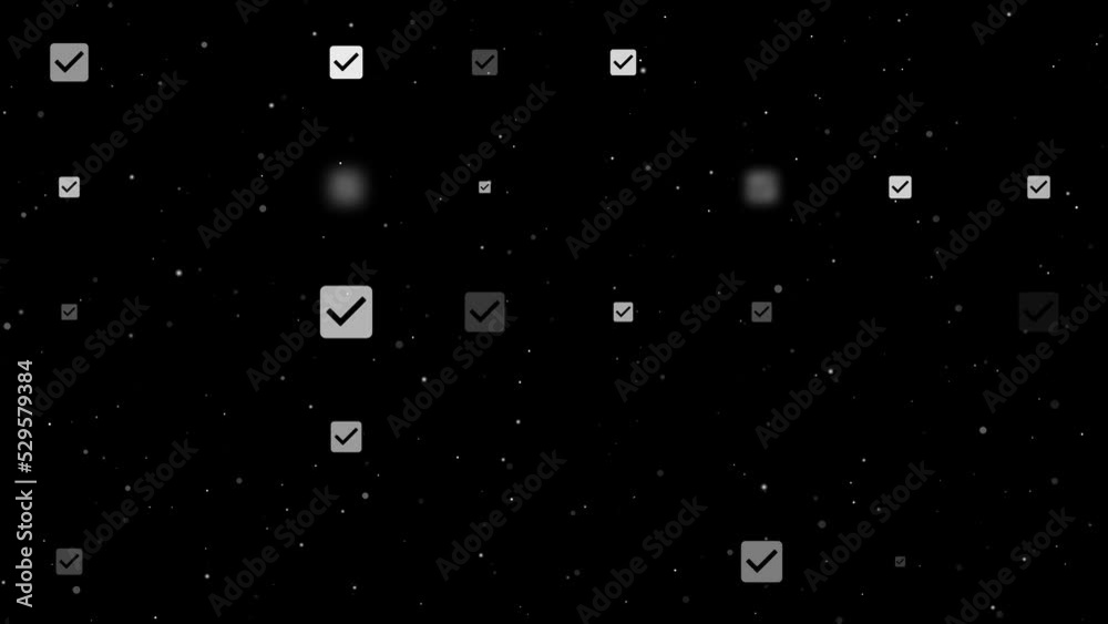 Poster template animation of evenly spaced checkbox symbols of different sizes and opacity. animation of tr