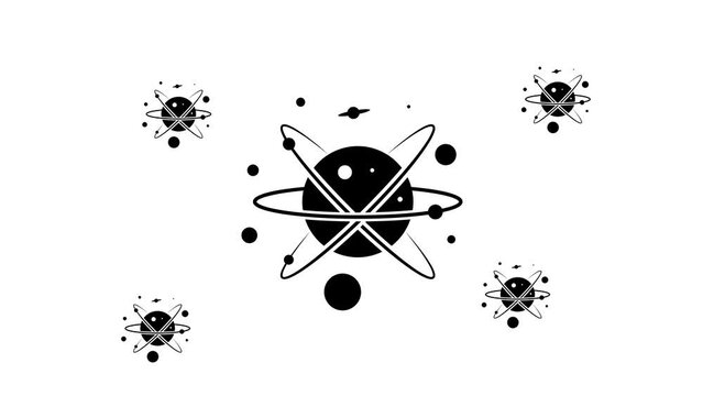 Zoom in and out animation the cosmic symbol. Large black symbol in the center and four small symbols around. Seamless looped 4k animation on white background