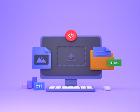 3D Render web development, software development, web design, coding, programing and UI UX design