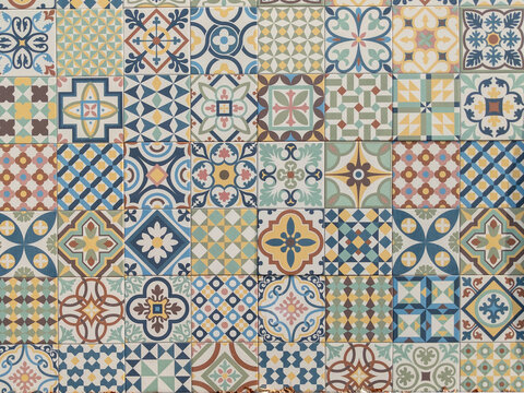 ceramic tiles in turkish style Seamless colorful patchwork from Azulejo tile from Portuguese and Spain decor hand drawn background