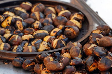 Delicious Roasted Chestnuts Turkey Street Food Conception. Selective Focus