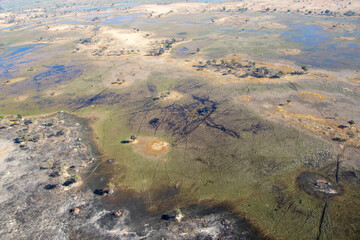 The landscape of the Okavango Delta in Botswana seen from above