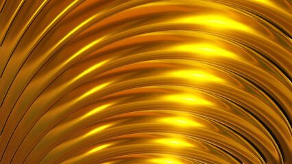 Gold metallic background, shiny striped 3D metal golden abstract background