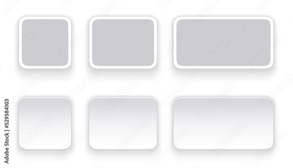 Aufkleber White buttons for user interface, simple csquare and rectangle 3D modern design for mobile, web, social media, business