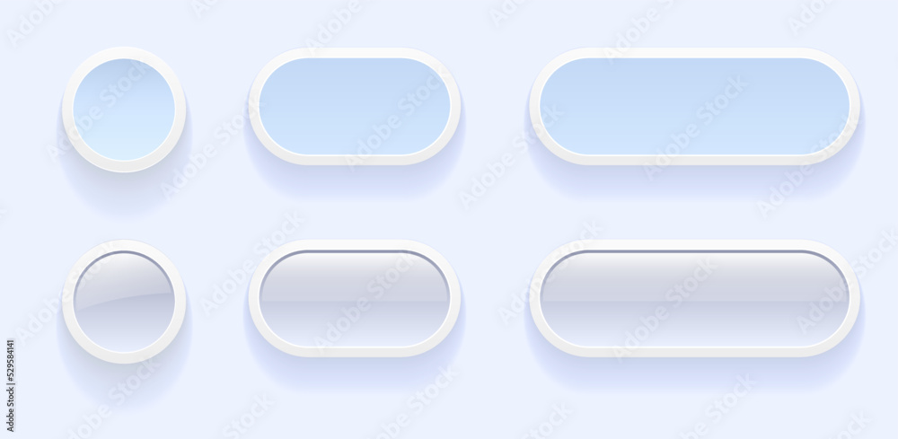 Poster White blue buttons for user interface, simple circle 3D modern design