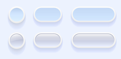 White blue buttons for user interface, simple circle 3D modern design