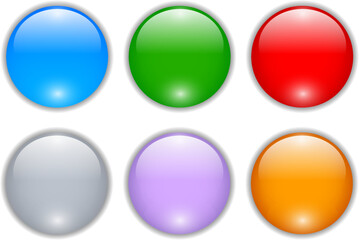 3D shiny multicolored buttons collection, glossy circle icons vector illustration set.