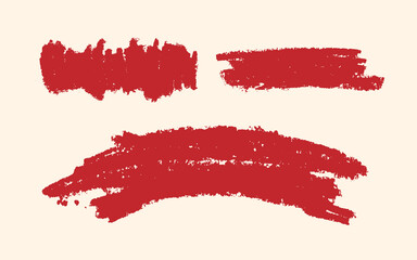 Set of red vector wax crayon strokes isolated on white background, Vector hand painting brush texture chalk design elements