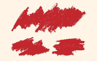Set of red vector wax crayon strokes isolated on white background, Vector hand painting brush chalk texture design elements