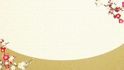 Oriental background material with red and white plum blossoms