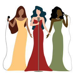 Vector illustration of three diva ladies on white background