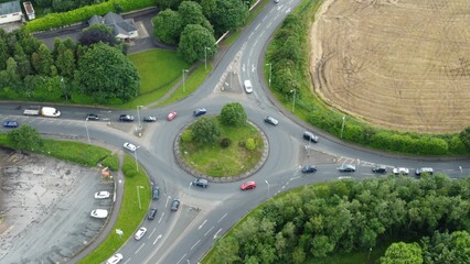 Drone shot of the Main Highway roundabout the the Northern Ireland