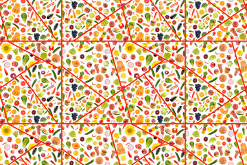 Beautiful seamless pattern colorful fruits and vegetables.