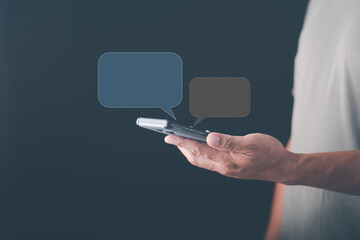 Operators use smartphones to chat online messages to provide customer information, digital communication technology concepts, message or social network conversations, and chat opinions.
