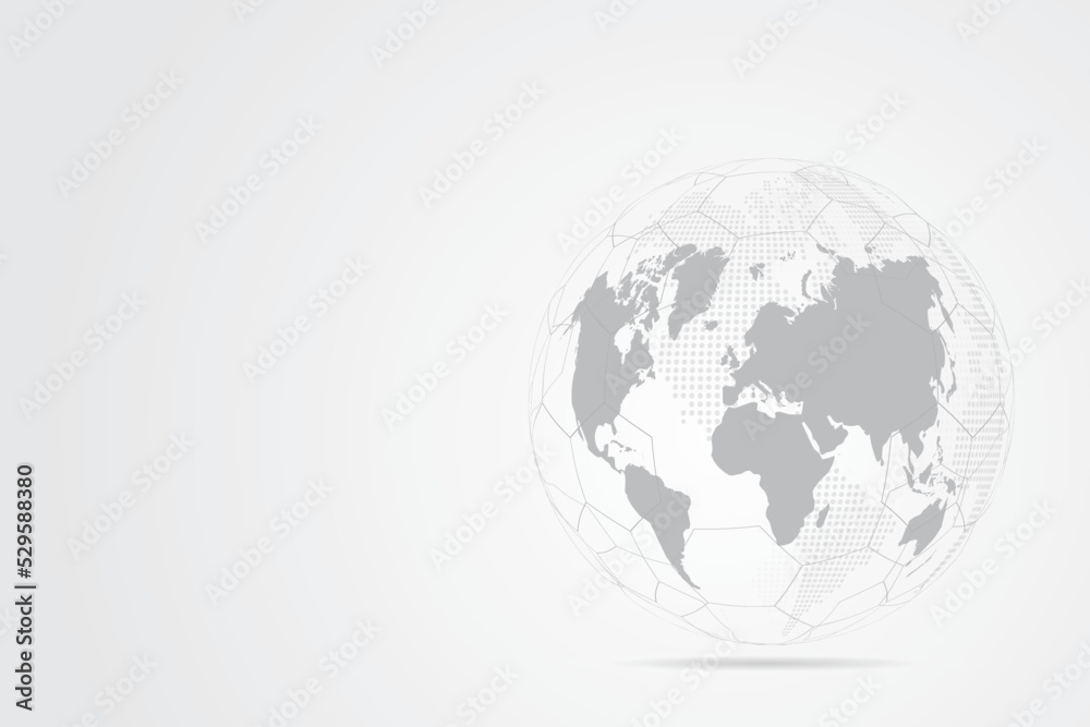 Wall mural abstract mash line and point scales on white background with global. wire frame 3d mesh polygonal ne