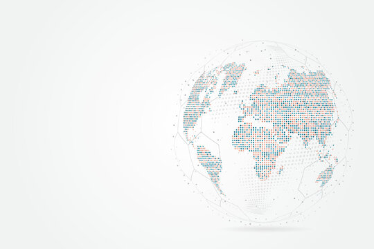 Abstract mash line and point scales on white background with Global. Wire frame 3D mesh polygonal network line, design sphere, dot and structure. Vector illustration eps 10.