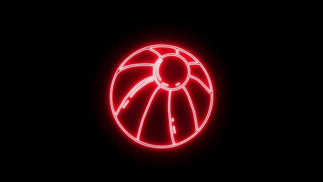 Glowing Neon Line Colorful Beach Ball Icon Isolated on Black Background. Children toy. 4K Video motion graphic animation. Beautiful  Led Light Ball Icon for Summer Vacation and Holiday.