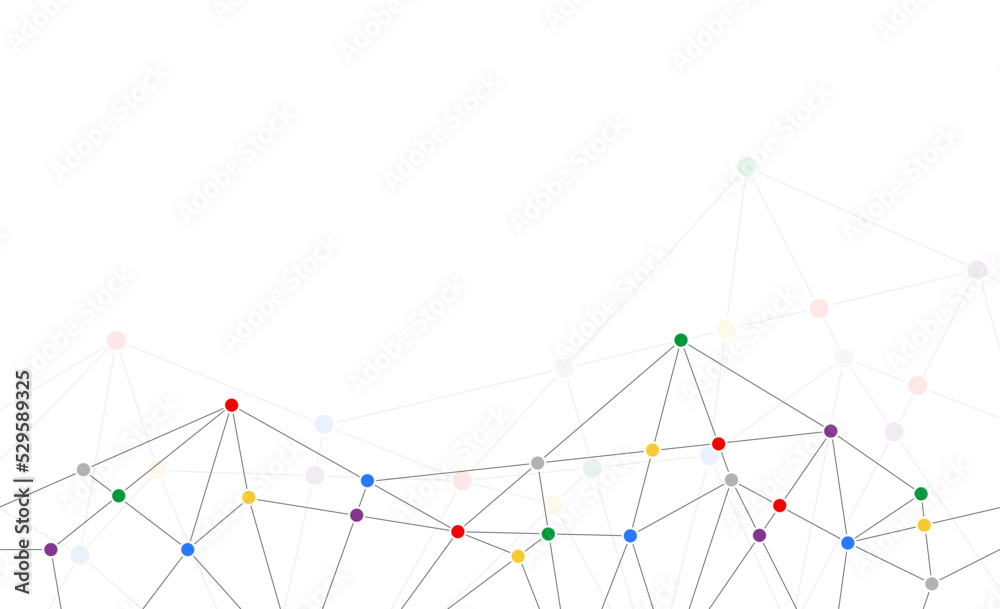 Poster Geometric polygon connect lines and dots background template. Network linked global system graphic vector.	