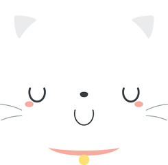 Cute white cat cartoon character. Flat design illustration.	