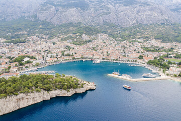 Aerial view of the city of Makarska in Croatia