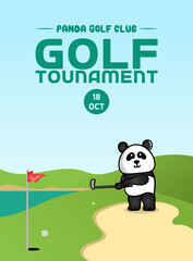 golf tournament flyer with panda illustration