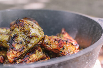 Full pan of delicious grilled meat