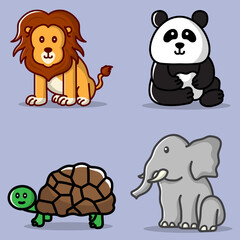 Plakat set of 4 different cute animals 