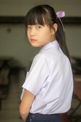 thai Junior high school student uniform teen beautiful girl happy and relax