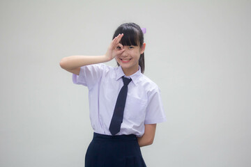 Portrait of thai Junior high school student uniform beautiful girl ok