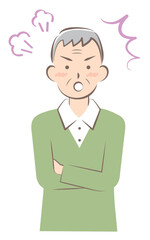怒っている私服の高齢の男性