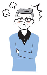怒っている私服の高齢の男性　3c