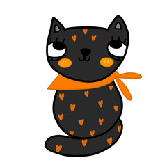 halloween cat with orange hearts and scarf