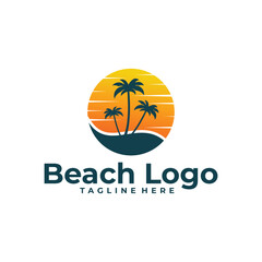 beach logo concept, sunrise, sunset, palm tree logo