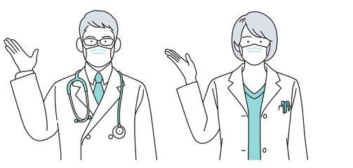 人物イラスト 医師 男女 正面 シンプル マスクあり