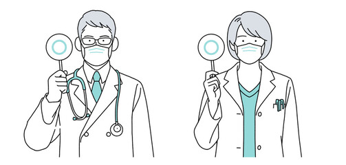 人物イラスト 医師 男女 正面 シンプル マスクあり