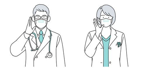 人物イラスト 医師 男女 正面 シンプル マスクあり