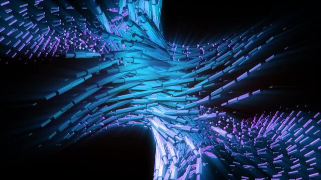 Abstract background 3D animation shiny futuristic object made of geometric elements transforms and rotates in space loop. Great for scientific, technological, industrial, futuristic, luxury, sci-fi il