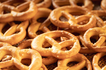 close-up on the pretzels located on the surface
