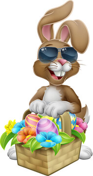 Easter Bunny in Sunglasses Eggs Hunt Cartoon