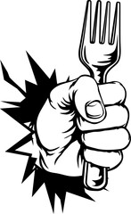 Hand Holding Fork Breaking Background