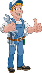 Mechanic Plumber Wrench Spanner Cartoon Handyman