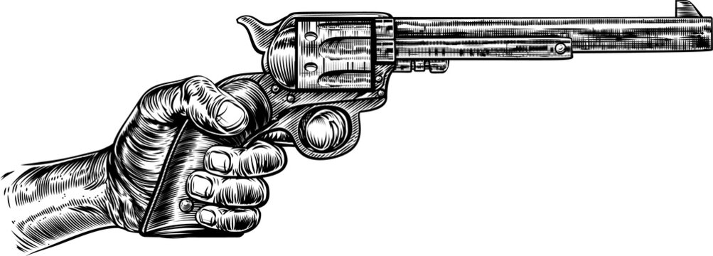 Hand Holding Western Pistol Gun Revolver