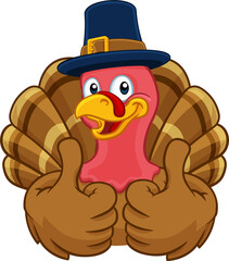 Turkey Pilgrim Hat Thanksgiving Cartoon Character